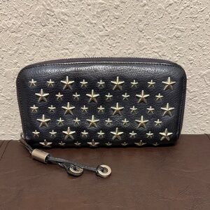 Blue Long Zipper Wallet with Siver Star Studs